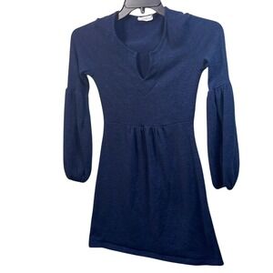 Navy Blue Mini Dress Long Bishop Sleeves V Neck Casual Party